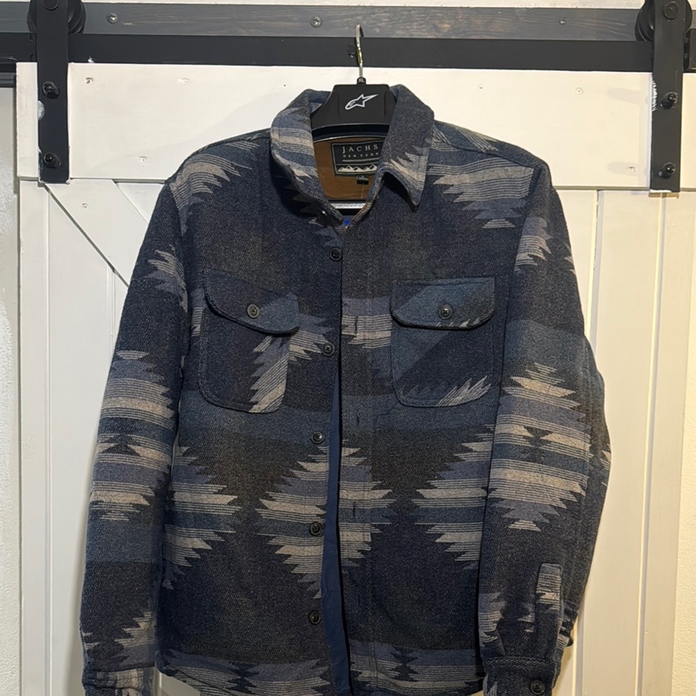 Jachs New York Geometric Wool Blend Blue Men's Shirt Jacket
